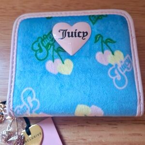 Juicy Couture Wallet Women OS Blue Retro Juicy Cherry Gelato Small Back ID Y2K